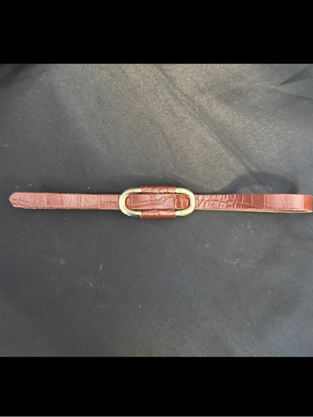Anthropologie Brown Croc-Embossed Leather Belt with Gold Oval Buckle - Picture 2 of 3